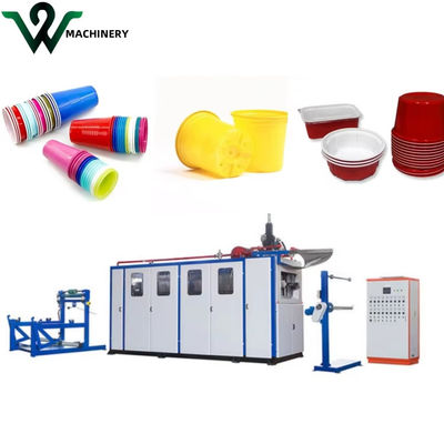 11KW Potência de aquecimento Máquina de fabricação de potes de flores de plástico totalmente automática para produção de caixas de copos e bolos de plástico