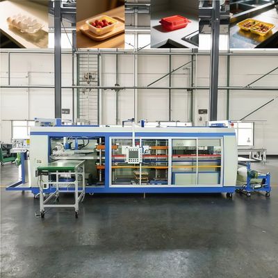 Máquina de termoformagem de bandejas de plástico de três estações totalmente automática